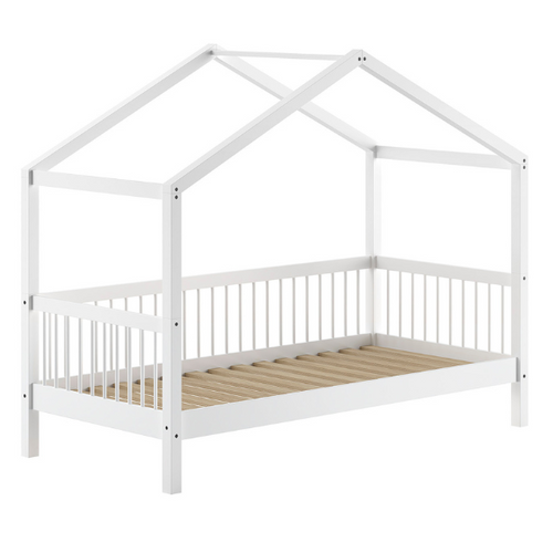 Lit Cabane Forrest 90x200cm Avec Barrière - Bois De Hêtre Blanc