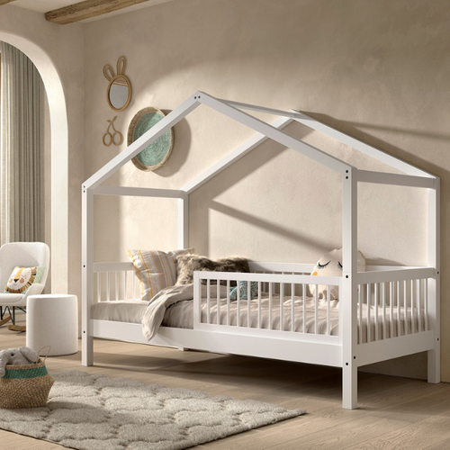 Lit Cabane Forrest 90x200cm Avec Barrière - Bois De Hêtre Blanc