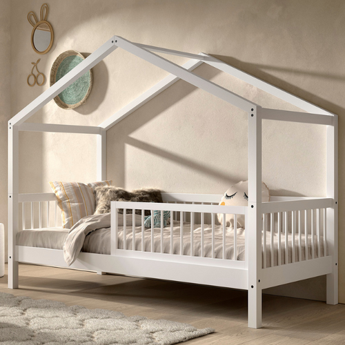 Lit Cabane Forrest 90x200cm Avec Barrière - Bois De Hêtre Blanc