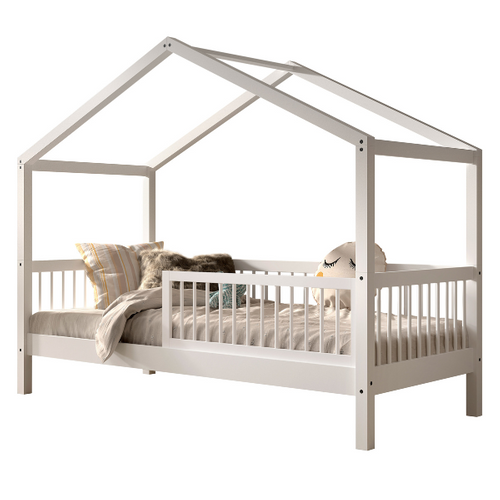 Lit Cabane Forrest 90x200cm Avec Barrière - Bois De Hêtre Blanc