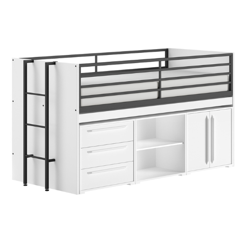 Lit Mi-hauteur Sammie 90x200cm - Avec Bureau Et Rangement - Blanc