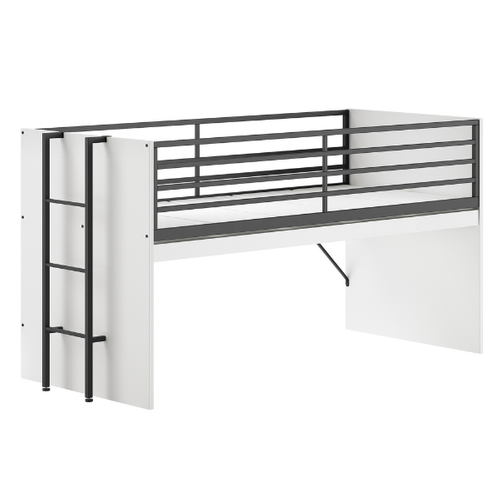 Lit Mi-hauteur Sammie 90x200cm - Avec Bureau Et Rangement - Blanc