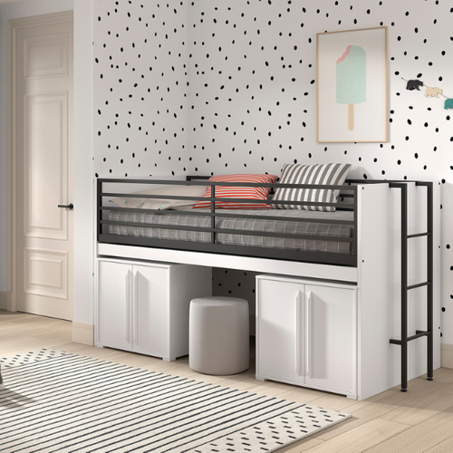 Lit Mi-hauteur Sammie 90x200cm - Avec Bureau Et Commodes - Blanc