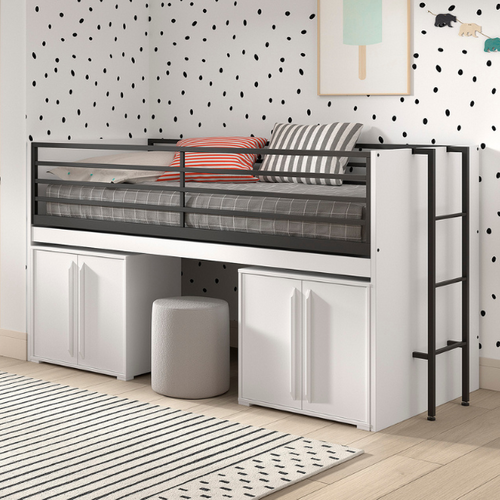 Lit Mi-hauteur Sammie 90x200cm - Avec Bureau Et Commodes - Blanc