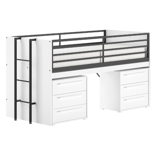 Lit Mi-hauteur Sammie 90x200cm - Avec Bureau Et Commodes - Blanc