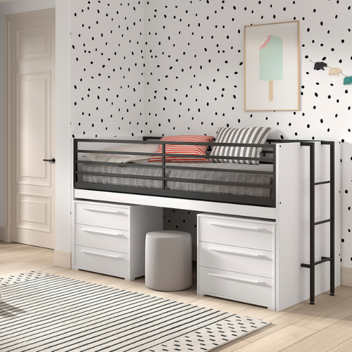 Lit Mi-hauteur Sammie 90x200cm - Avec Bureau Et Commodes - Blanc