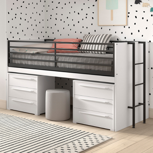 Lit Mi-hauteur Sammie 90x200cm - Avec Bureau Et Commodes - Blanc