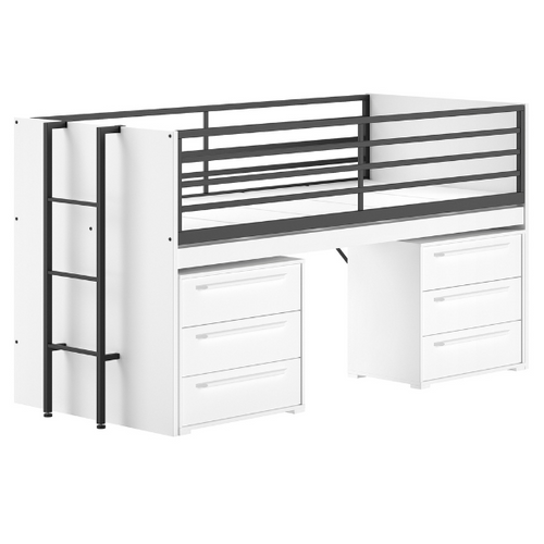 Lit Mi-hauteur Sammie 90x200cm - Avec Bureau Et Commodes - Blanc