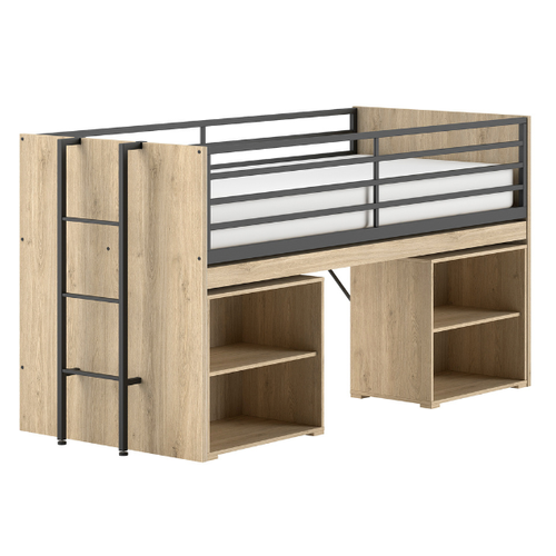 Lit Mi-hauteur Sammie 90x200cm - Avec Bureau Et Bibliothèques - Décor Chêne