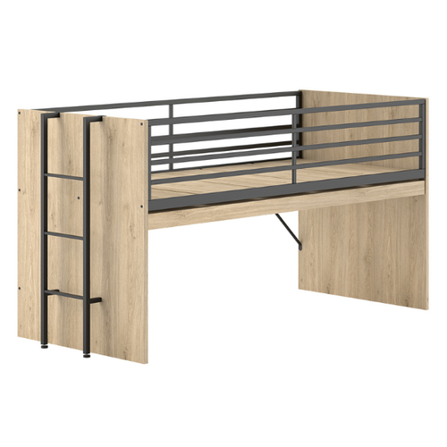 Lit Mi-hauteur Sammie 90x200cm - Avec Bureau Et Bibliothèques - Décor Chêne