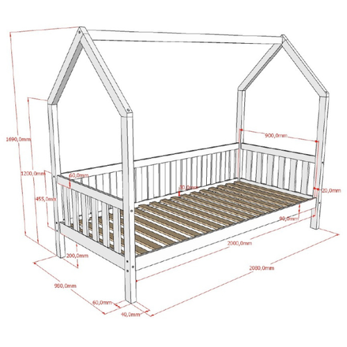 Maison-lit Home - 90x200cm - Avec Barrière - Bois De Pin