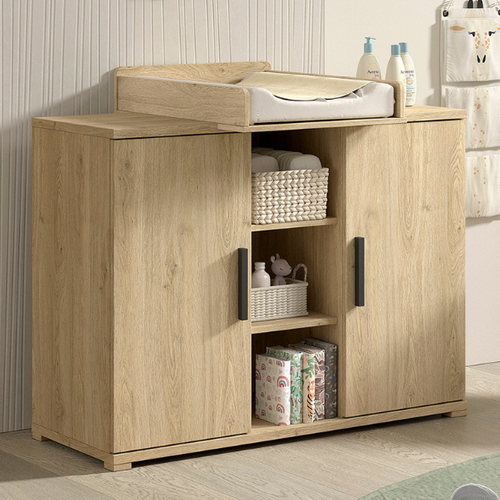 Commode Sammie - Avec Planche à Langer - Avec Deux Portes - Décor Chêne