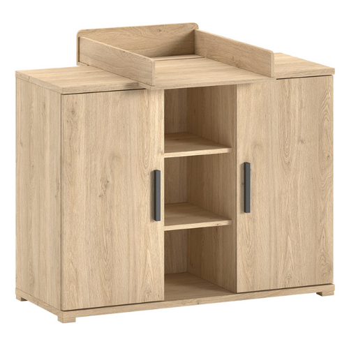 Commode Sammie - Avec Planche à Langer - Avec Deux Portes - Décor Chêne