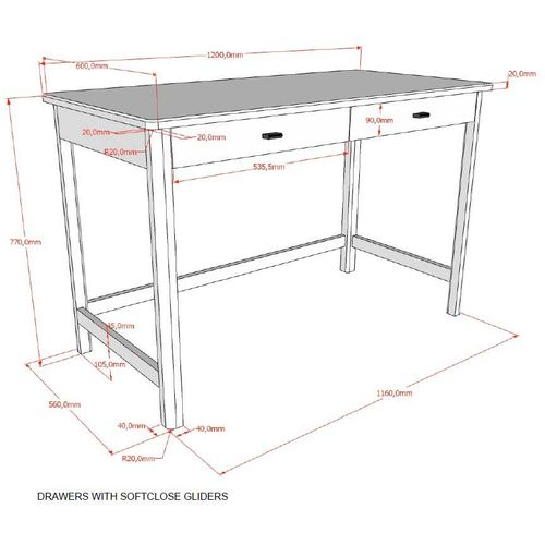 Bureau Forrest - 120x60x77cm - Avec Deux Tiroirs - Bois De Hêtre Blanc