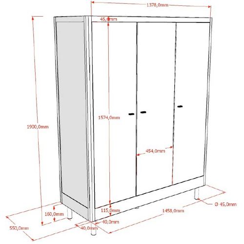 Armoire Forrest - 3 Portes - Bois De Hêtre Massif - Blanc