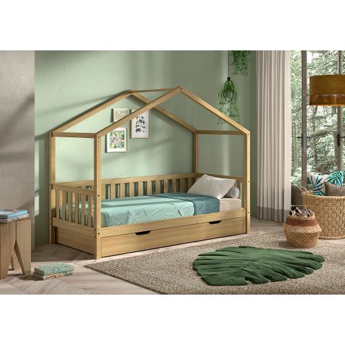 Lit Cabane Dallas - 90x200 Avec Tiroir De Lit - Bois De Chêne Massif