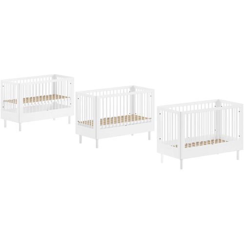 Lit De Bébé Forrest 60x120cm - Réglable - Bois De Hêtre Blanc