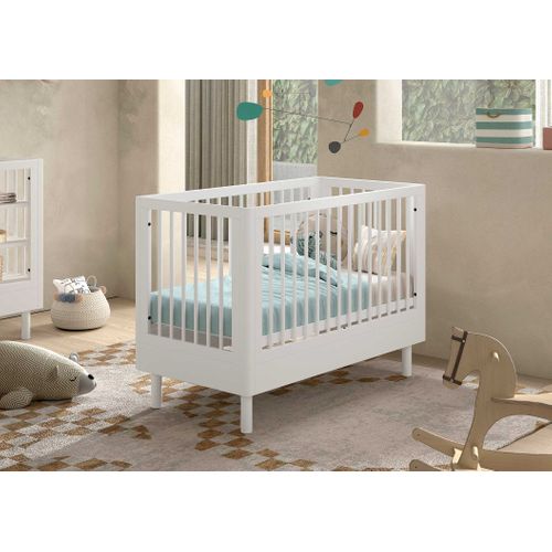Lit De Bébé Forrest 60x120cm - Réglable - Bois De Hêtre Blanc