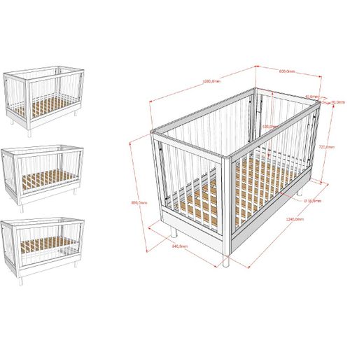 Lit De Bébé Forrest 60x120cm - Réglable - Bois De Hêtre Blanc