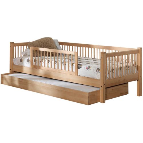 Lit Banquette Forrest 90x200cm Avec Barrière Et Tiroir De Lit - Bois De Hêtre