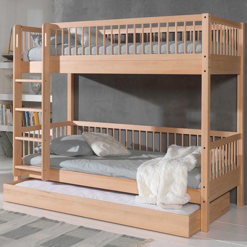 Lit Superposé Forrest 90x200cm Avec Lit Gigogne - Bois De Hêtre Massif