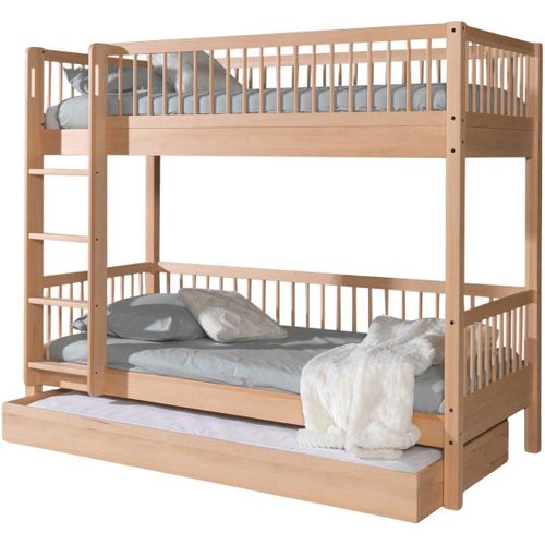 Lit Superposé Forrest 90x200cm Avec Lit Gigogne - Bois De Hêtre Massif