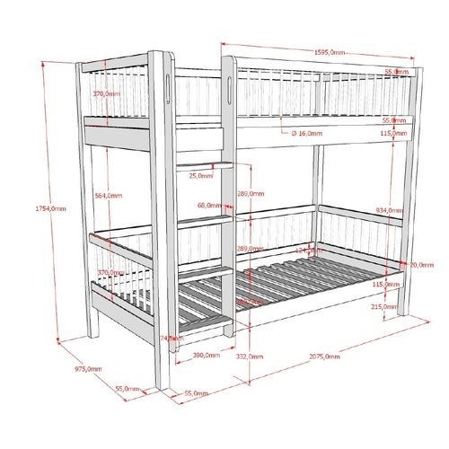Lit Superposé Forrest 90x200cm Avec Barrière De Lit - Bois De Hêtre