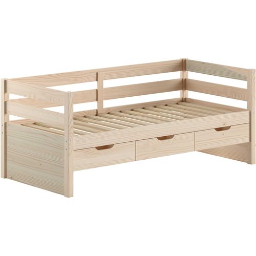 Lit Banquette Maggie - Avec 3 Tiroirs De Rangement Et Tiroir De Lit - 90 X 200cm - Bois Pin Massif -