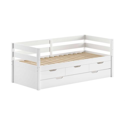 Lit Banquette Maggie - Avec 3 Tiroirs De Rangement Et Tiroir De Lit - 90 X 200cm - Bois Pin Massif -