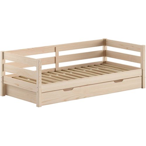 Lit Banquette Maggie - Avec Tiroir De Lit - 90 X 200cm - Bois Pin Massif - Milky Pine