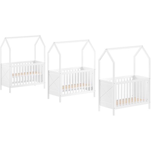 Lit Bébé Scottie - 60x120cm - Sommier à Lattes Réglable - Bois Pin Blanc