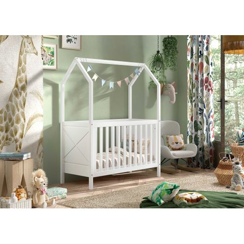 Lit Bébé Scottie - 60x120cm - Sommier à Lattes Réglable - Bois Pin Blanc