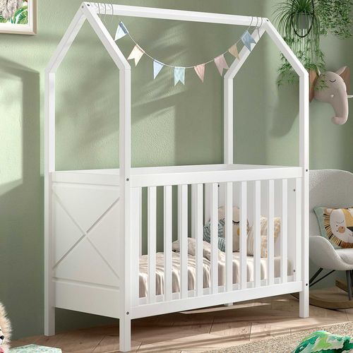 Lit Bébé Scottie - 60x120cm - Sommier à Lattes Réglable - Bois Pin Blanc