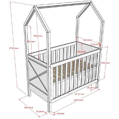 Lit Bébé Scottie - 60x120cm - Sommier à Lattes Réglable - Bois Pin Blanc