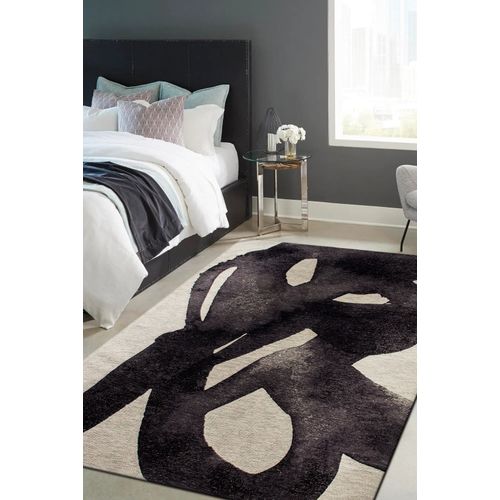 Tapis De Salon Moderne Tissé Plat Yoyo En Polyester - Noir - 140x200 Cm
