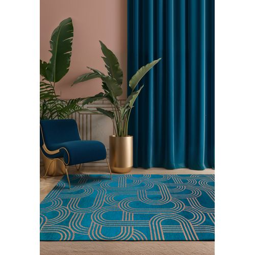 Tapis De Salon Moderne Tissé Plat Fever En Polyester - Bleu - 240x340 Cm
