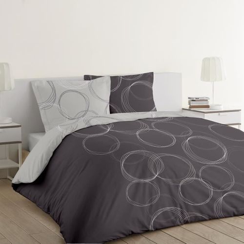 Parure De Couette Lenny 100% Coton - 1 Housse De Couette 220x240 cm + 2 Taies 65x65cm - Gris