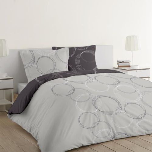 Parure De Couette Lenny 100% Coton - 1 Housse De Couette 260x240 cm + 2 Taies 65x65cm - Gris