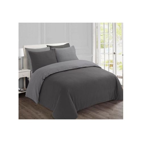 Parure De Couette Flanelle Bicolore - 200 X 200 Cm - Gris Anthracite Et Gris Clair