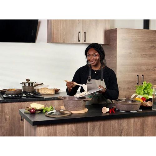 Batterie De Cuisine 14 Pièces Avec Cuiseur à Vapeur Antiadhésif En Granit Marron Just Perfecto Jl-26
