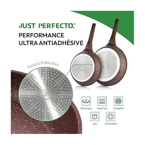 Batterie De Cuisine 14 Pièces Avec Cuiseur à Vapeur Antiadhésif En Granit Marron Just Perfecto Jl-26