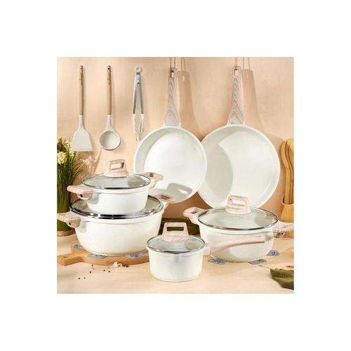 Batterie De Cuisine 15 Pièces Antiadhésif En Granit Beige  Just Perfecto Jl-28