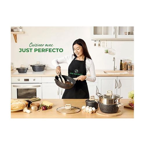 Batterie De Cuisine 10 Pièces Avec Cuiseur à Vapeur Antiadhésif En Granit Noir Just Perfecto Jl-30