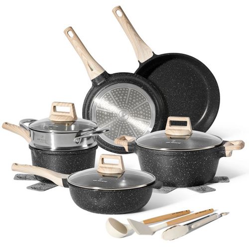 Batterie De Cuisine 10 Pièces Avec Cuiseur à Vapeur Antiadhésif En Granit Noir Just Perfecto Jl-30