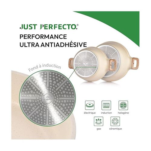 Batterie 15 pièces Cuiseur Vapeur Antiadhésif En Granit Beige - Tous Feux - Just Perfecto Jl-77