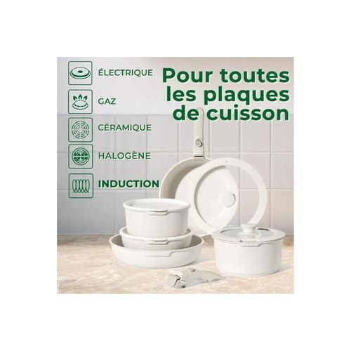 Batterie De Cuisine 11 Pc Poignées Amovibles Granit Beige - Tous Feux - Just Perfecto Jl-999