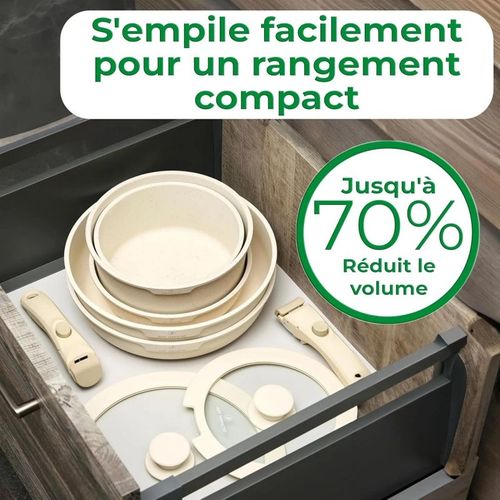 Batterie De Cuisine 11 Pc Poignées Amovibles Granit Beige - Tous Feux - Just Perfecto Jl-999