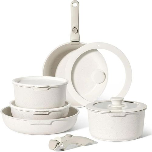 Batterie De Cuisine 11 Pc Poignées Amovibles Granit Beige - Tous Feux - Just Perfecto Jl-999