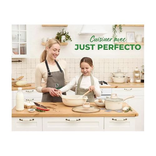 Batterie De Cuisine 15 Pièces Antiadhésif En Granit Beige - Tous Feux - Just Perfecto Jl-788