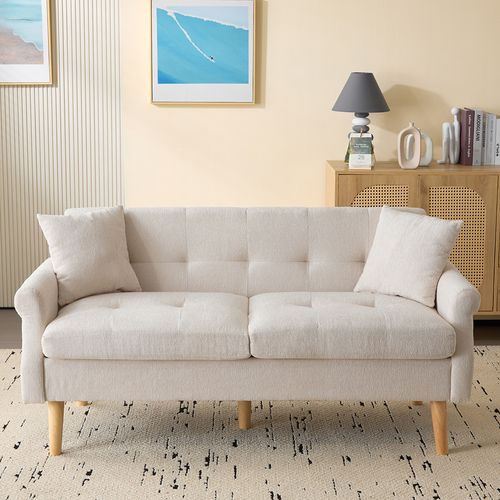 Design Moderne, Canapé Double Avec Coussins Épais, 162x74x78cm, Beige